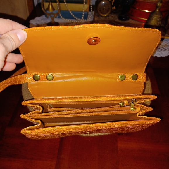 Vintage See Sharp Faux Tortoise Shell Pattern Brown/Mustard Yellow/Tan Purse - Picture 13 of 17